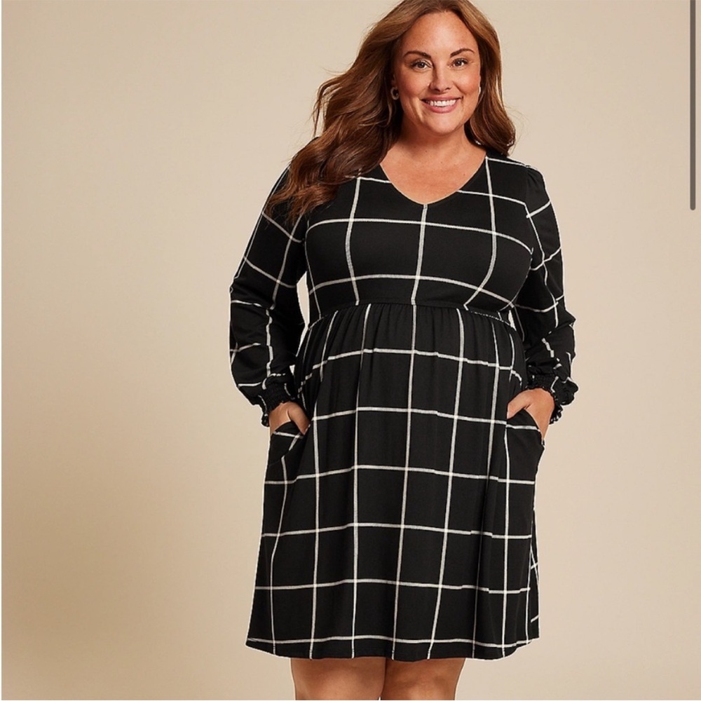Long sleeve mini checker dress